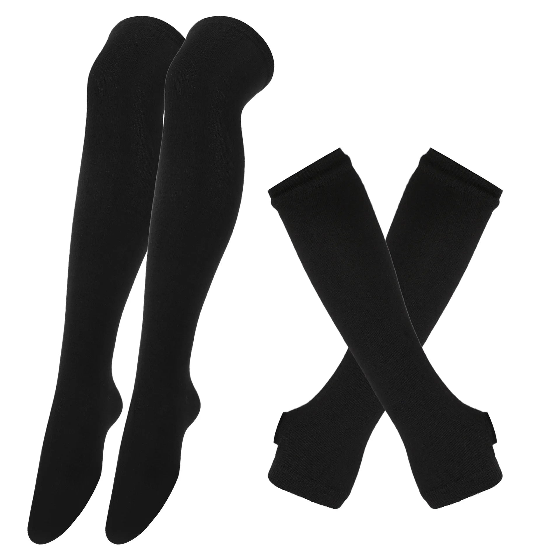 One Set Stripe Printed Thigh High Cotton Socks (GOTHIC)