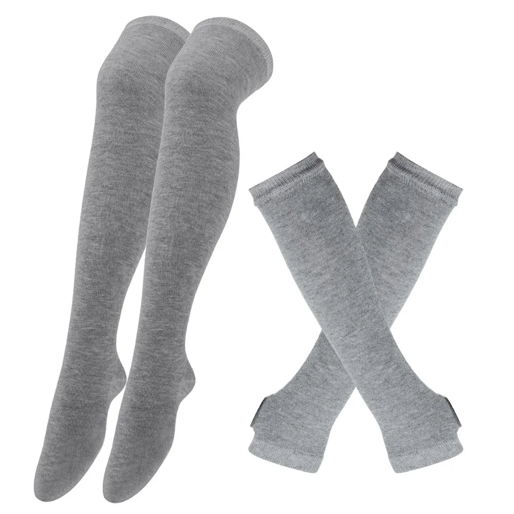 One Set Stripe Printed Thigh High Cotton Socks (GOTHIC)