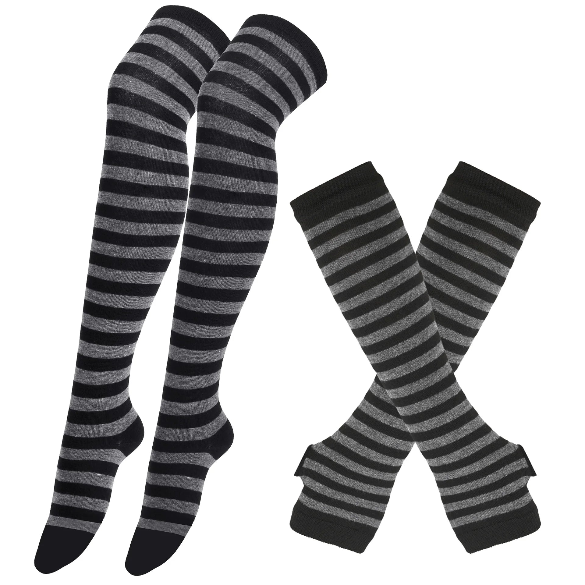 One Set Stripe Printed Thigh High Cotton Socks (GOTHIC)
